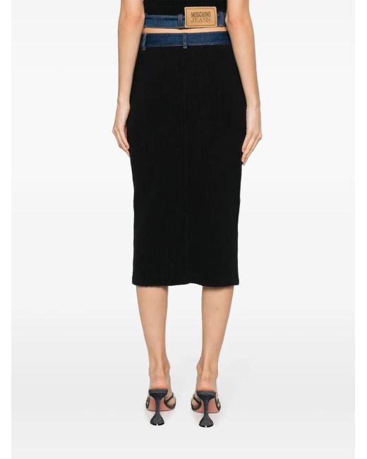 Moschino Black High-Waist Ribbed Pencil Skirt