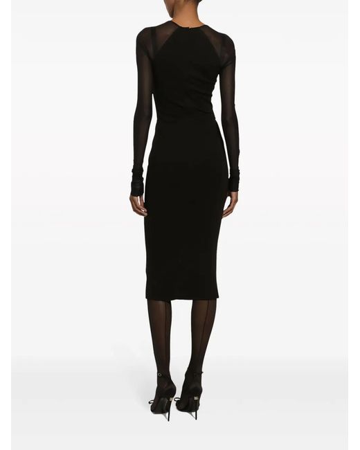 Dolce & Gabbana Black Jersey Dress With Tulle Sleeves
