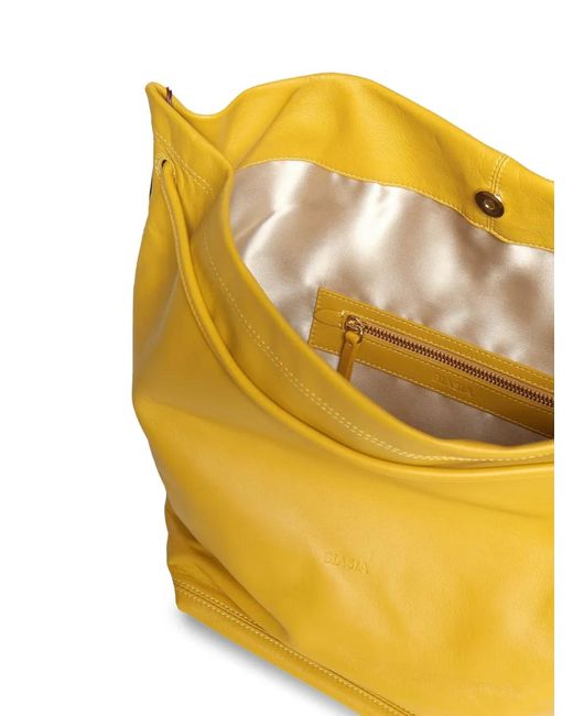 BIASIA Yellow Logo-Debossed Leather Tote Bag