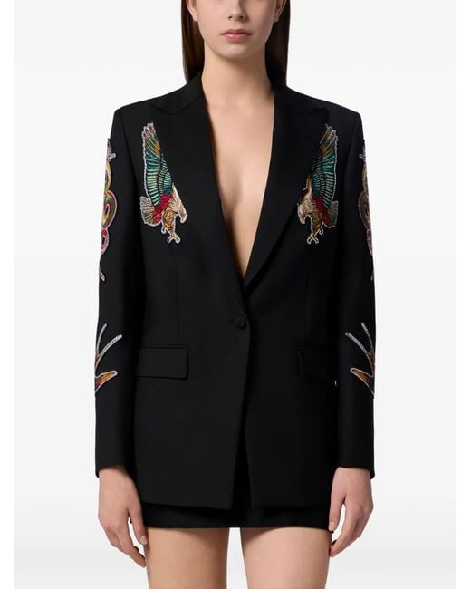 Philipp Plein Black Buttoned Embroidered Blazer