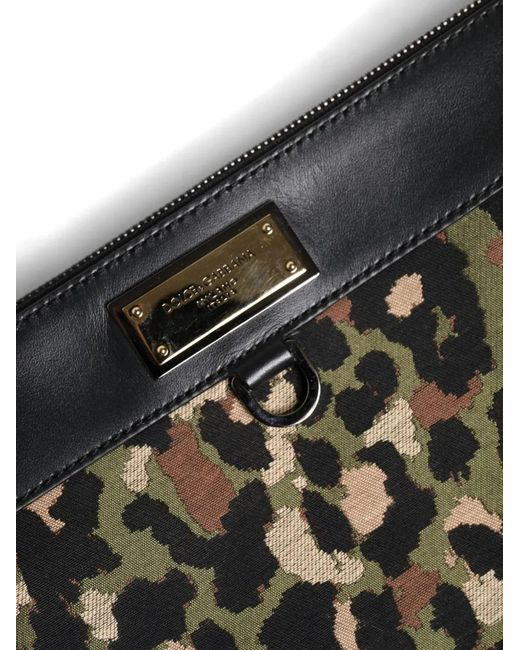 Dolce & Gabbana Black Pochette À Imprimé Léopard Et Plaque Logo for men