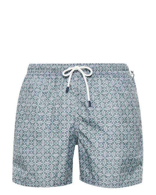 Fedeli Blue Madeira Geometric-print Swim Shorts for men