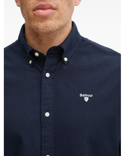 Barbour Blue Oxford Logo-Embroidered Long-Sleeve Shirt for men