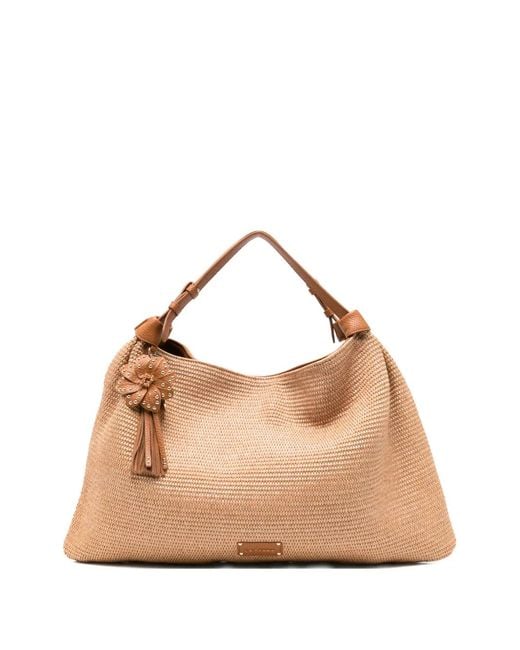 La Carrie Natural La Plage Flower-Charm Shoulder Bag