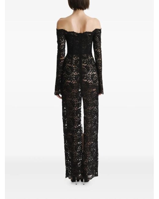 2310 STUDIO Black Off-Shoulder Lace Midi Evening Dress