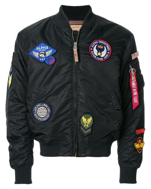 Alpha Industries Synthetic Badge Patch Bomber Jacket in Black for Men | Lyst
