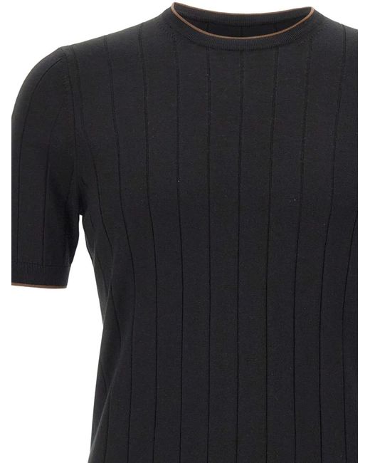 Gran Sasso Black Ribbed-Trim Knit T-Shirt for men