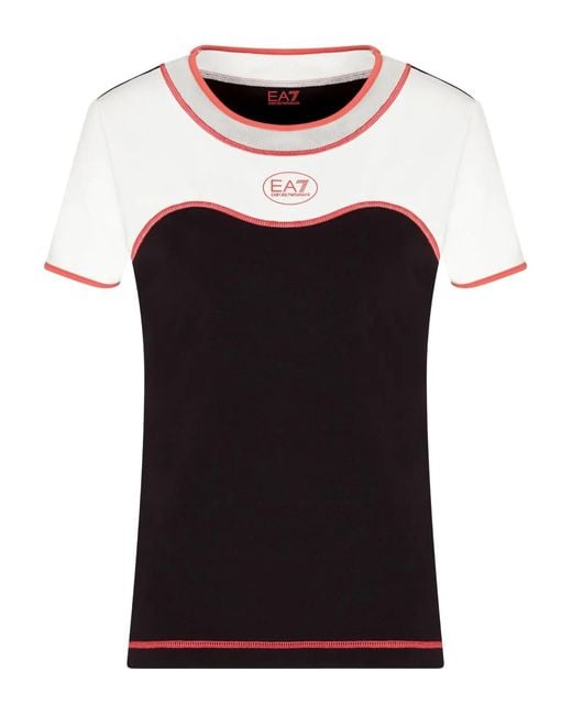 EA7 Black Colour-Block Panelled T-Shirt
