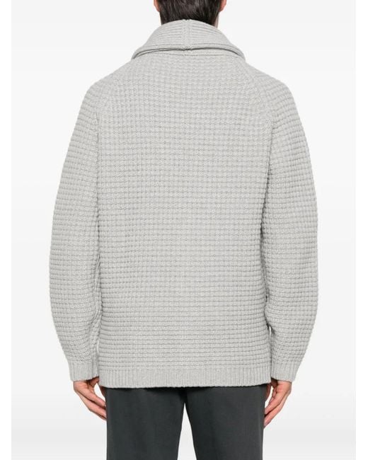 Eleventy Gray Waffle-Knit Shawl-Collar Cardigan for men