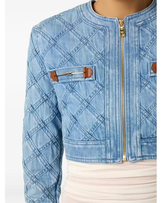Elisabetta Franchi Blue Diamond Horsebit Denim Cropped Jacket
