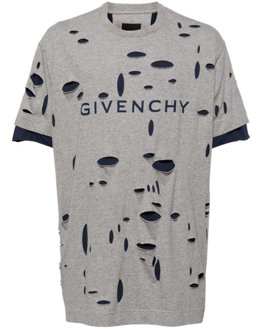 Givenchy Gray Distressed Layered T-shirt for men