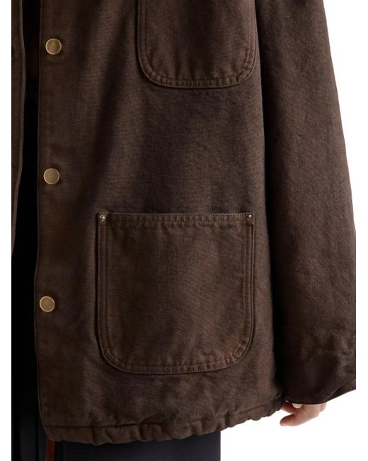 Veste En Toile À Col En Cuir Prada en coloris Brown