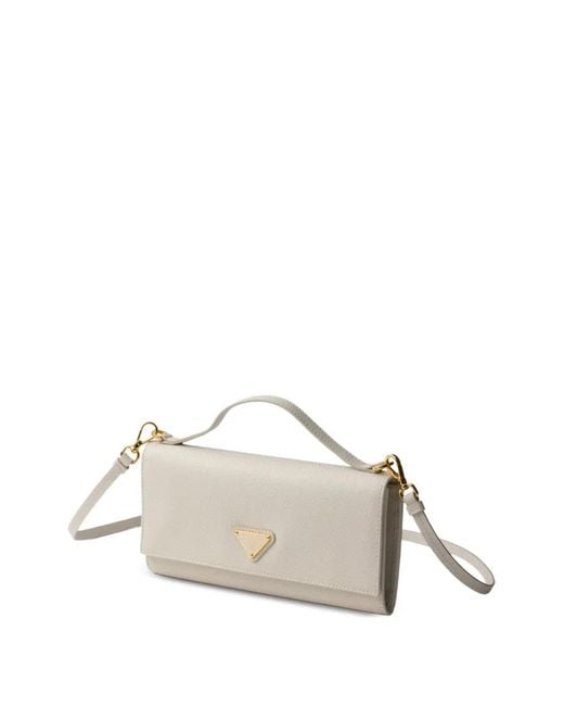 Prada Natural Saffiano Leather Wallet With Shoulder Strap