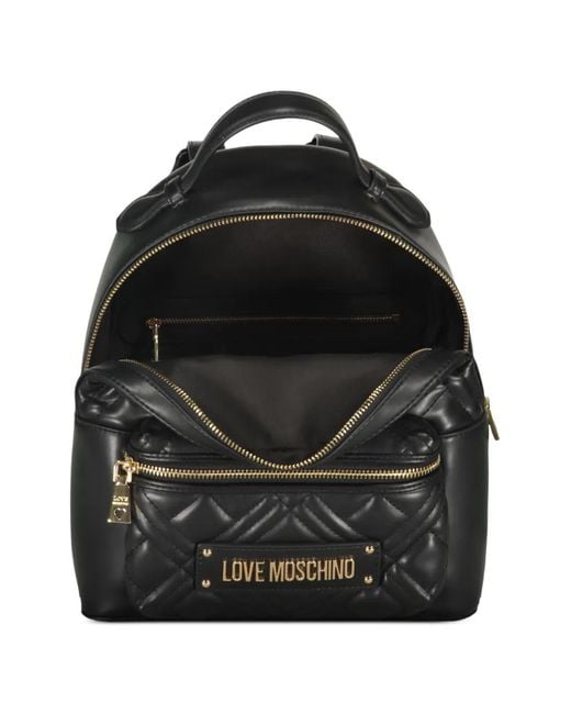 Love Moschino Black Logo-Plaque Quilted Backpack