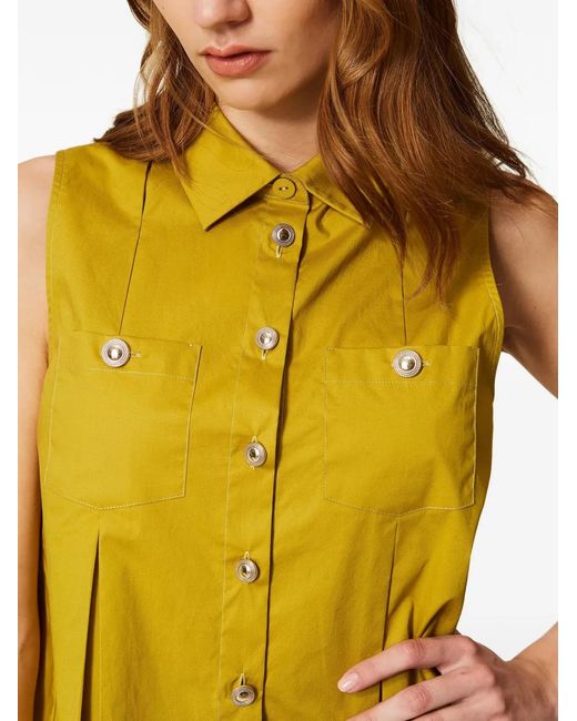 Twinset Yellow Poplin Shirt With Pockets