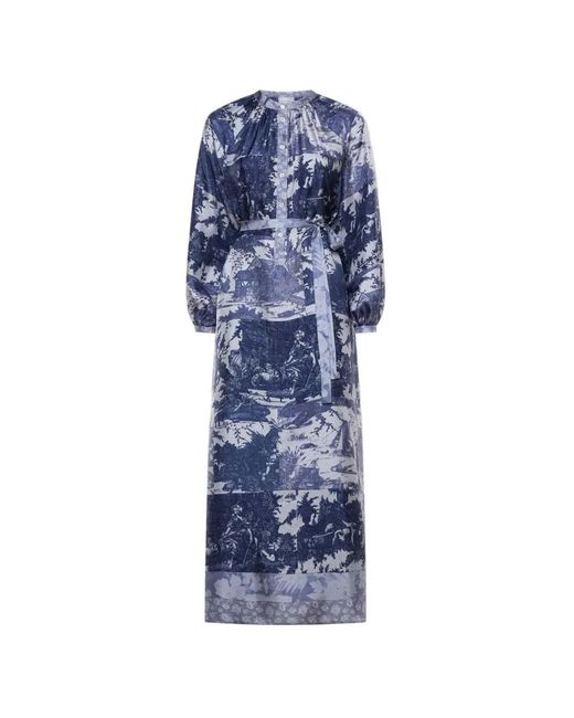 Pierre Louis Mascia Blue Aloe Floral-Pattern Midi Dress