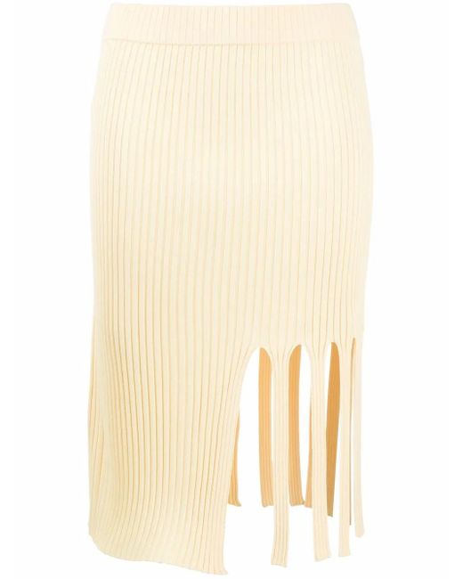 Krizia Natural Cut-Out Ribbed Knit Skirt