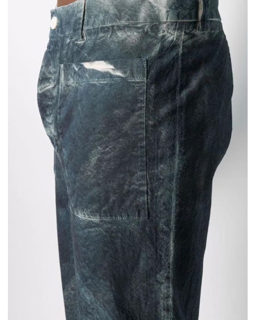 Sunnei Blue Bleached-Effect Cropped Trousers for men