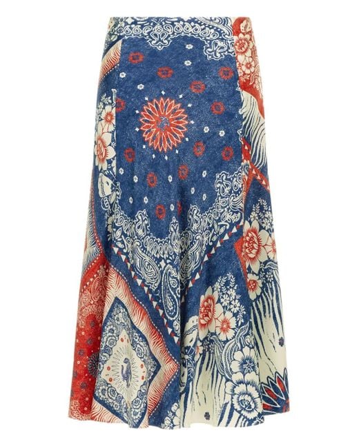 Roberto Cavalli Blue Midirock mit Bandana-Print
