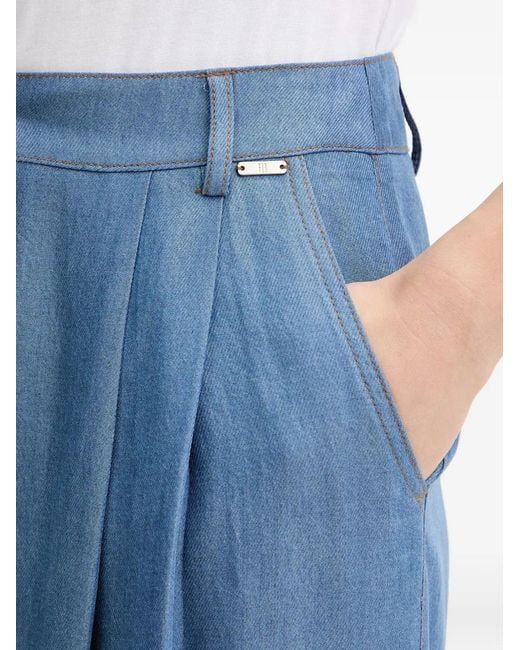 Fracomina Blue Pleated High-Waisted Shorts