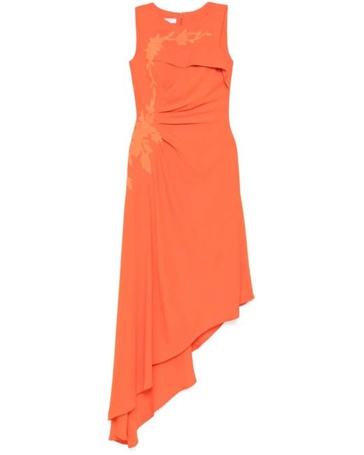 Saiid Kobeisy Orange Robe À Fleurs Brodées