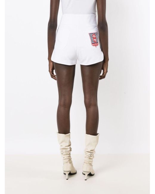 Balmain White Logo-patch Drawstring Shorts