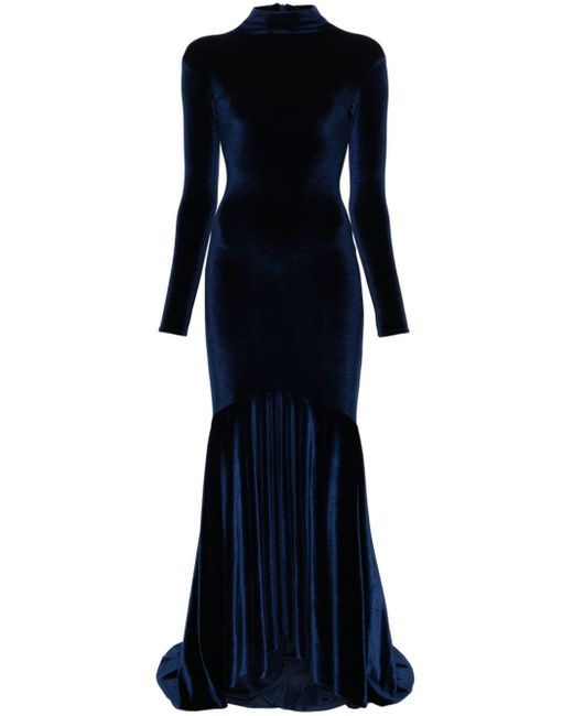 Atu Body Couture Blue High-neck Velvet Gown