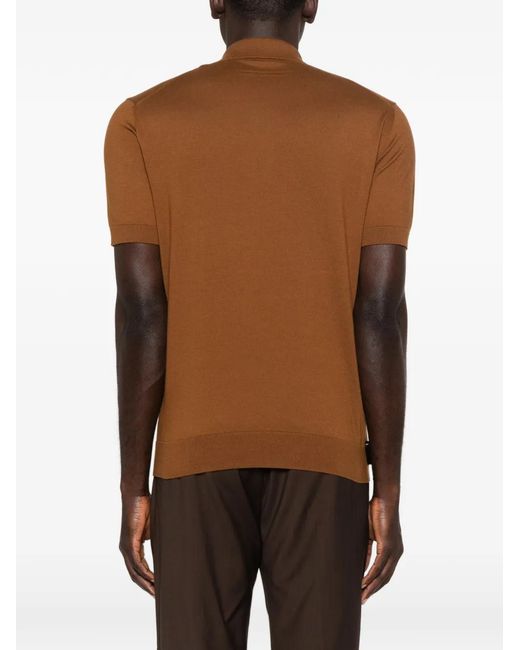 Zegna Brown Short-Sleeve Polo Sweater for men