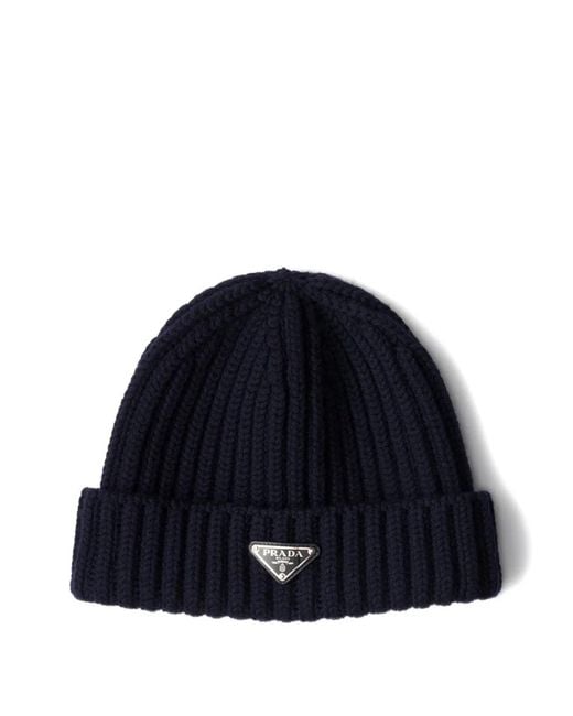 Prada Blue Logo Beanie Hat for men