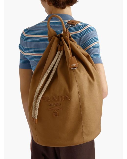 Prada Natural Drawstring Backpack for men