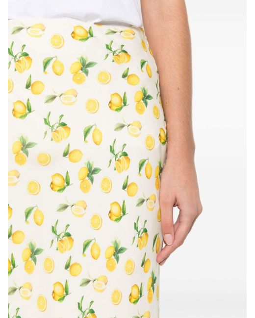 Sportmax Metallic Lemon-print Silk Midi Skirt