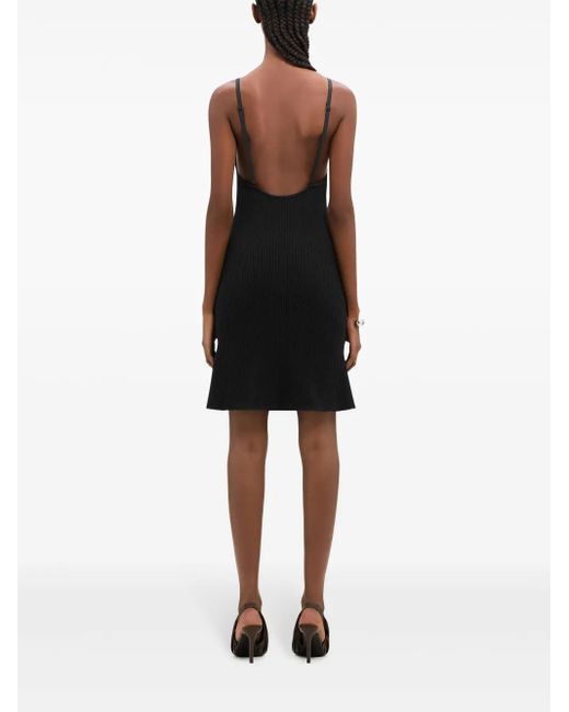 Courreges Black Short Ribbed Viscose Dress With Embroidered Logo