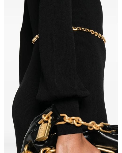 Elisabetta Franchi バルーンスリーブ Vネックドレス Black