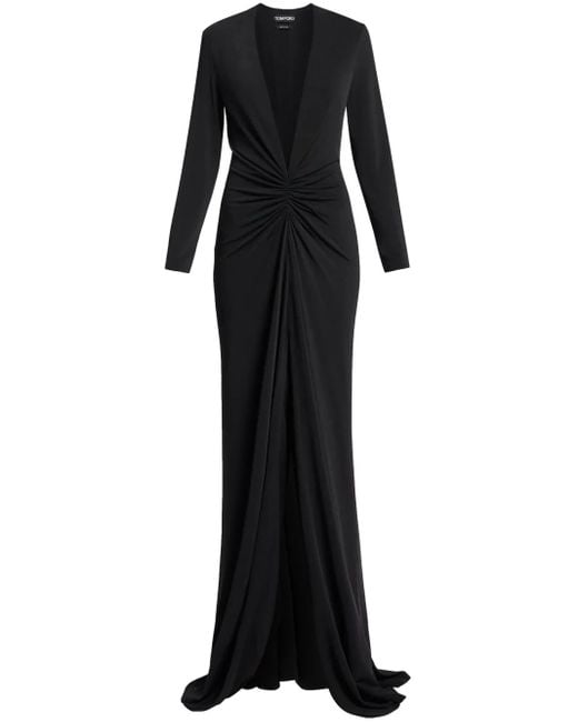 Tom Ford Black V-Neck Long Sleeve Dress