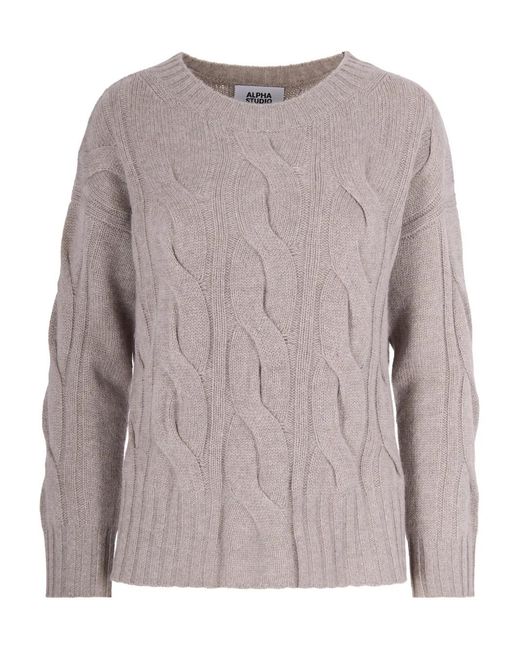 Alpha Studio Alpha Studio Alpha Cable Knit Studio Sweater in Gray | Lyst
