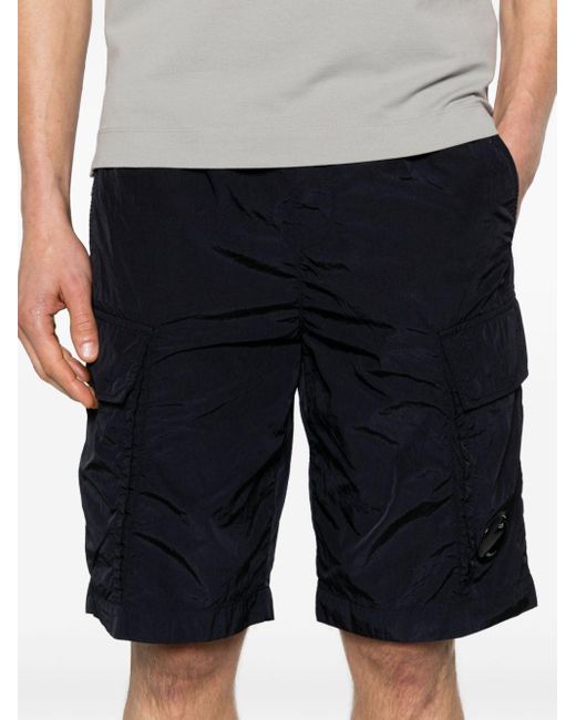 C P Company Black Chrome-r Crinkled Cargo Shorts for men