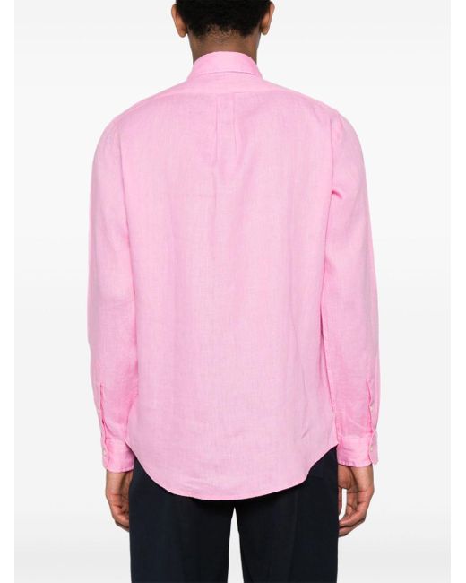 Polo Ralph Lauren Pink Buttoned-Down Slim-Cut Linen Shirt for men