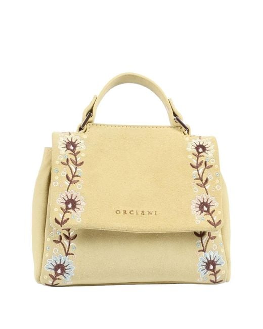 Orciani Metallic Floral-Embroidered Shoulder Bag