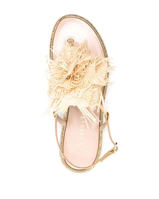 Le Silla Natural Rose Raffia-Weave Flat Sandals