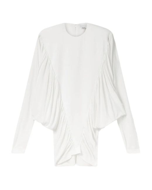 Stella McCartney White Pleated Crewneck Long-sleeve Mini Dress