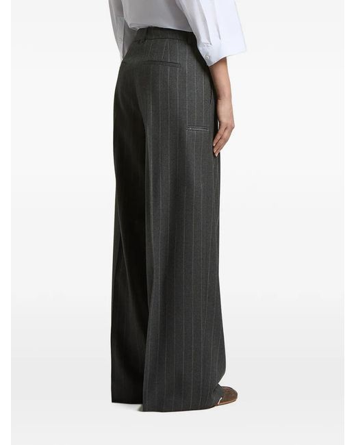 Peserico Black Pinstripe-Pattern Pleated Trousers