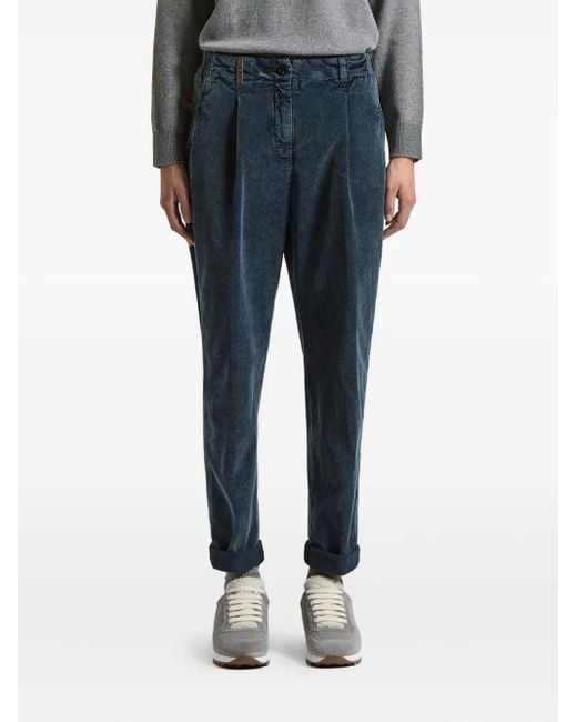 Pantalon En Velours Côtelé À Design Plissé Peserico en coloris Blue