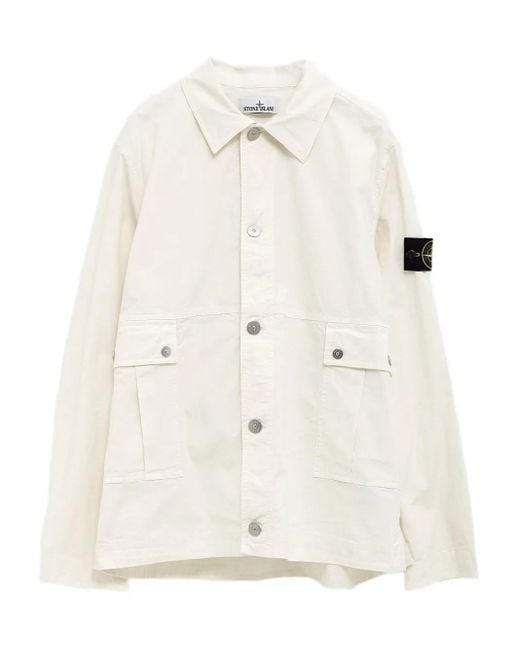 Stone Island White Button-Down Shirt for men