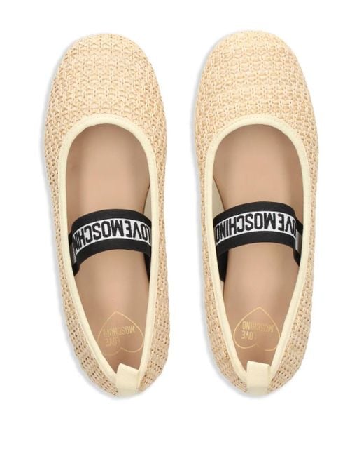 Love Moschino Natural Logo-Strap Ballerina Shoes