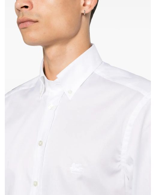 Etro White Button-Down Pegasus-Embroidered Shirt for men