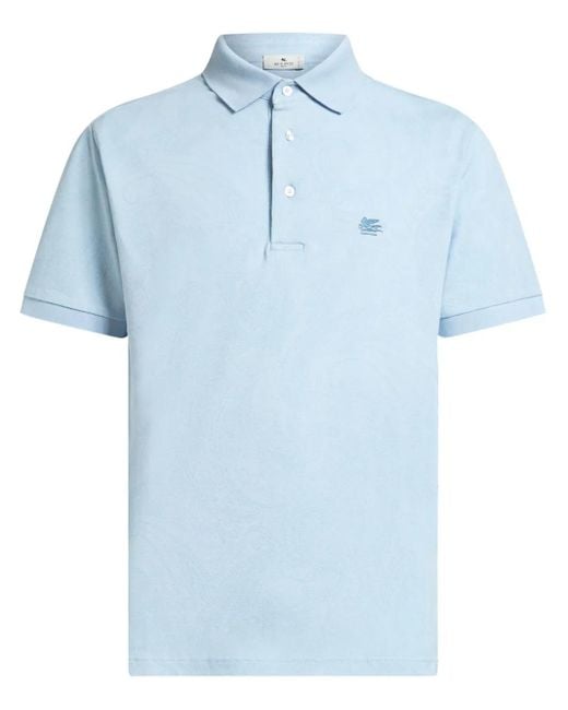 Etro Blue Tonal Paisley Print Polo Shirt for men