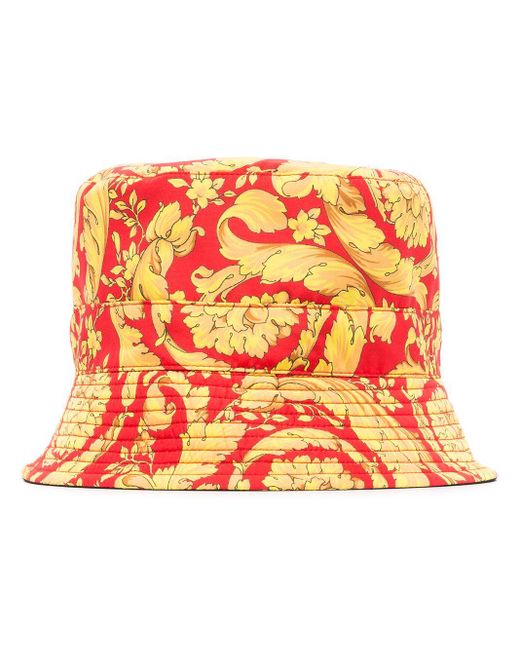 Versace Red Baroque Print Reversible Bucket Hat