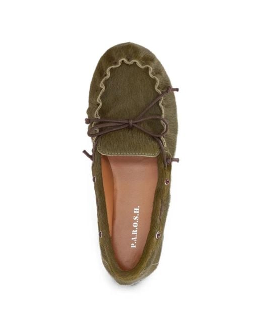 P.A.R.O.S.H. Green Bow-Detail Calf Hair Loafers