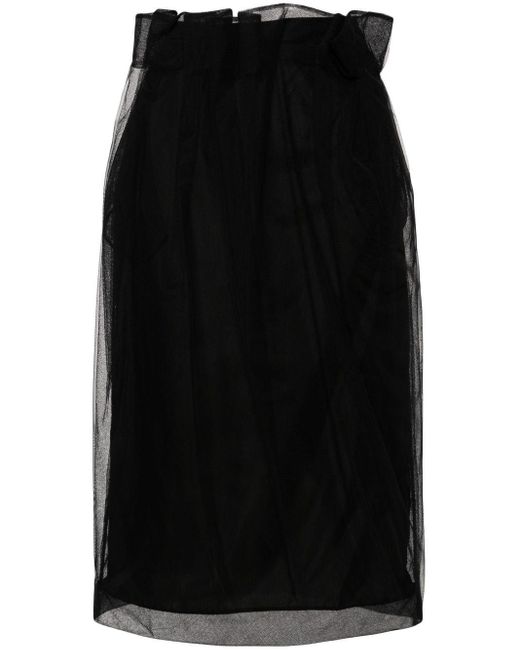 Simone Rocha Black Draped Tulle Midi Skirt