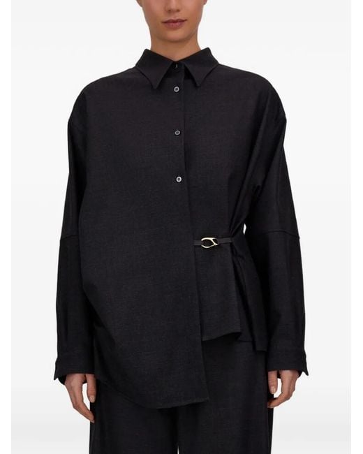 Herno Blue Asymmetric-Cut Wool-Blend Shirt